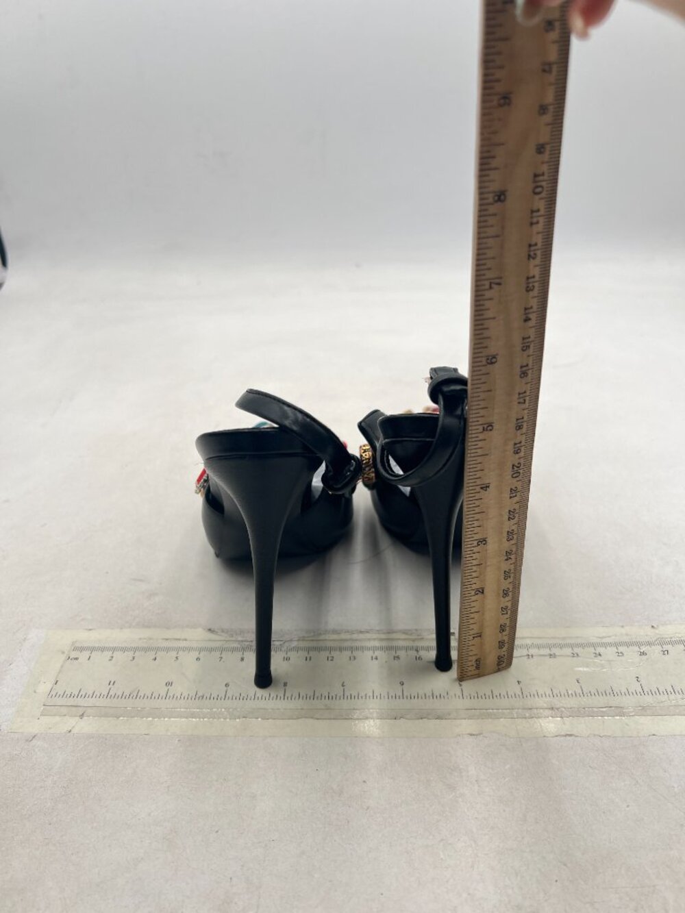 FYS Black Pointed Toe Slip on Pumps High Heel Slingbacks Rhinestone Studs Shoes - Picture 5 of 8